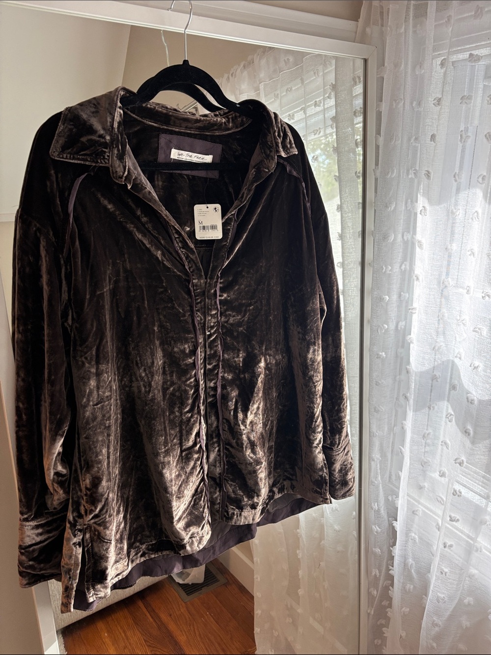 NWT Free People Plush Velvet Shirt Jacket in Dark Brown